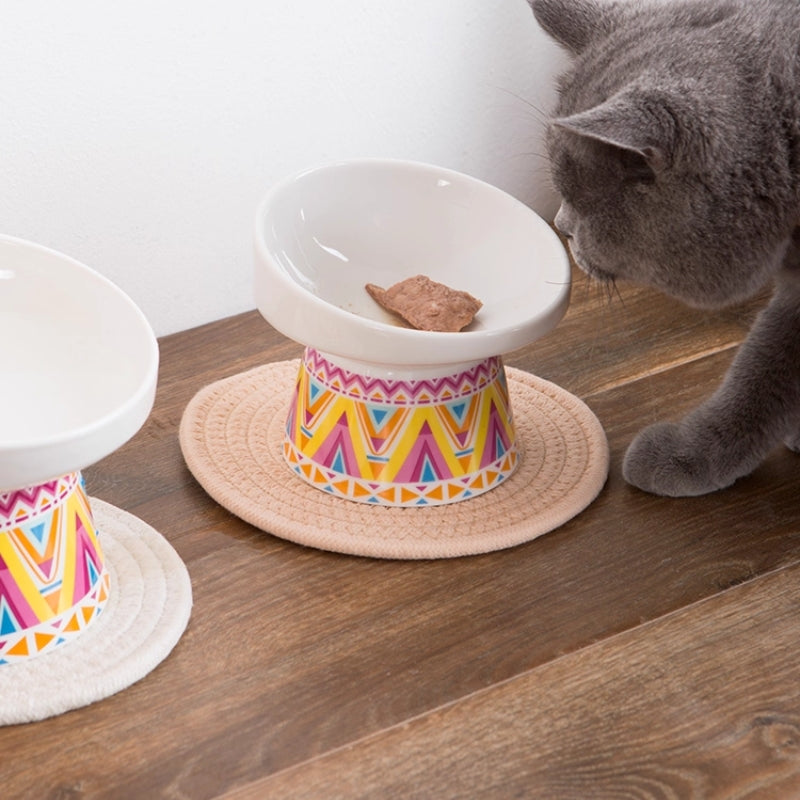 Ceramic Elevated Tilted Pet Bowl – Wide Mouth Anti-Slip Design for Cats & Small Dogs, Protects Neck & Joints