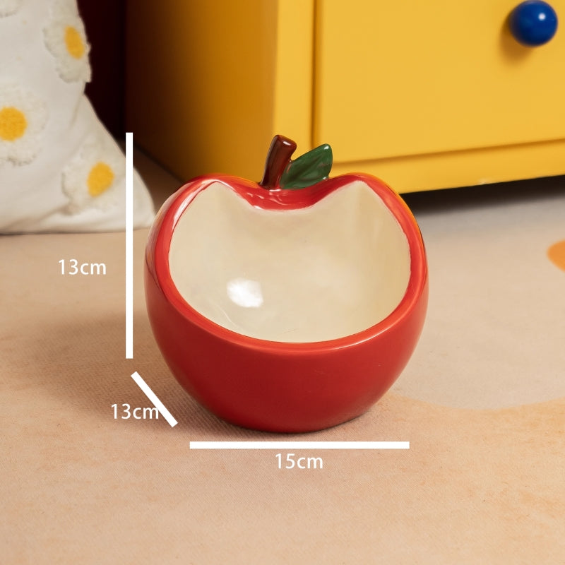 Apple-Shaped Ceramic Cat Bowl – Cute Wide-Mouth Pet Feeder with Anti-Spill & Neck Protection