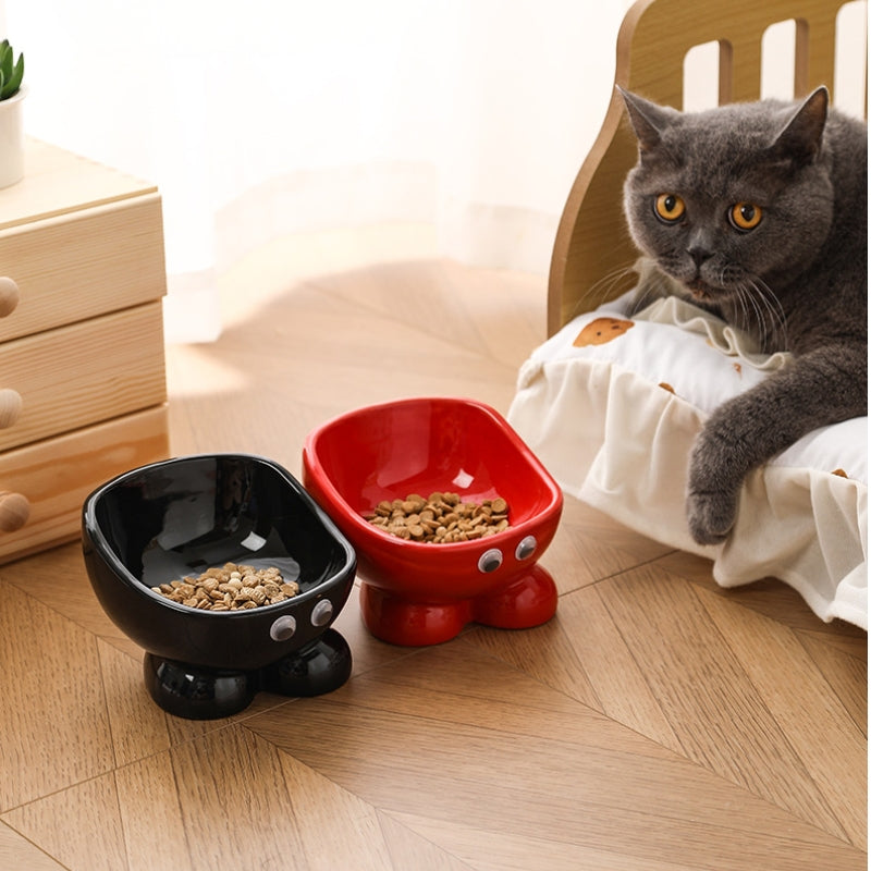 Ceramic Elevated Cat Bowl – Anti-Spill Pet Feeder with Neck Protection for Cats & Small Dogs