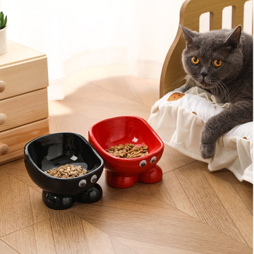 Ceramic Elevated Cat Bowl – Anti-Spill Pet Feeder with Neck Protection for Cats & Small Dogs
