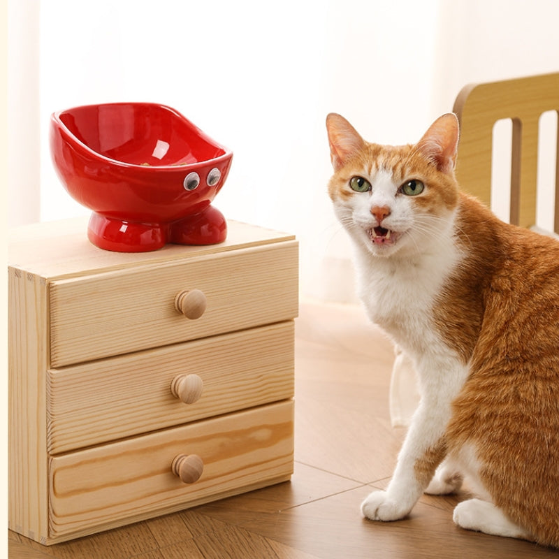Ceramic Elevated Cat Bowl – Anti-Spill Pet Feeder with Neck Protection for Cats & Small Dogs