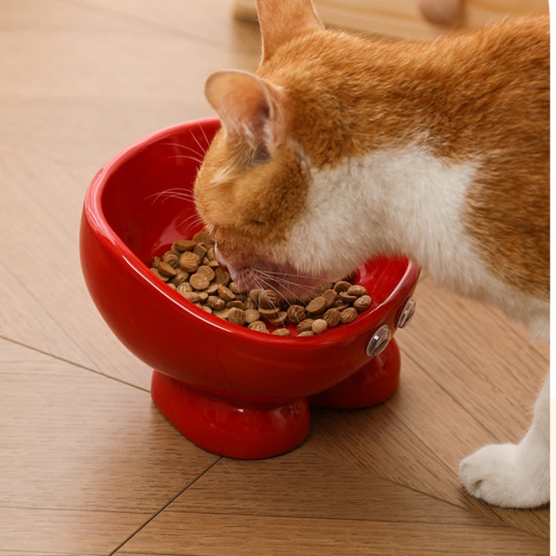 Ceramic Elevated Cat Bowl – Anti-Spill Pet Feeder with Neck Protection for Cats & Small Dogs