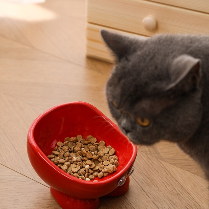 Ceramic Elevated Cat Bowl – Anti-Spill Pet Feeder with Neck Protection for Cats & Small Dogs