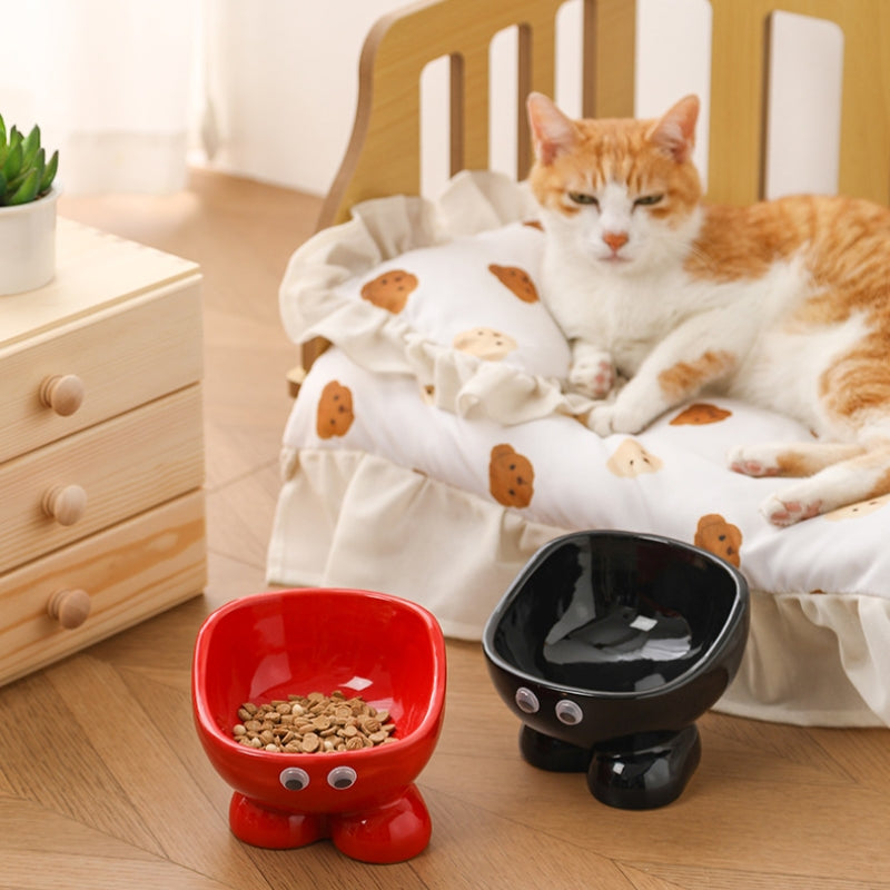Ceramic Elevated Cat Bowl – Anti-Spill Pet Feeder with Neck Protection for Cats & Small Dogs