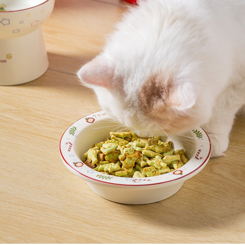 Christmas Ceramic Pet Bowl – Elevated Anti-Spill Feeder for Cats & Small Dogs (Holiday Edition)