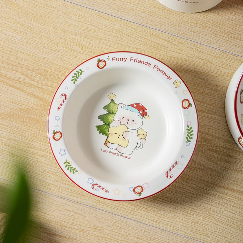 Christmas Ceramic Pet Bowl – Elevated Anti-Spill Feeder for Cats & Small Dogs (Holiday Edition)