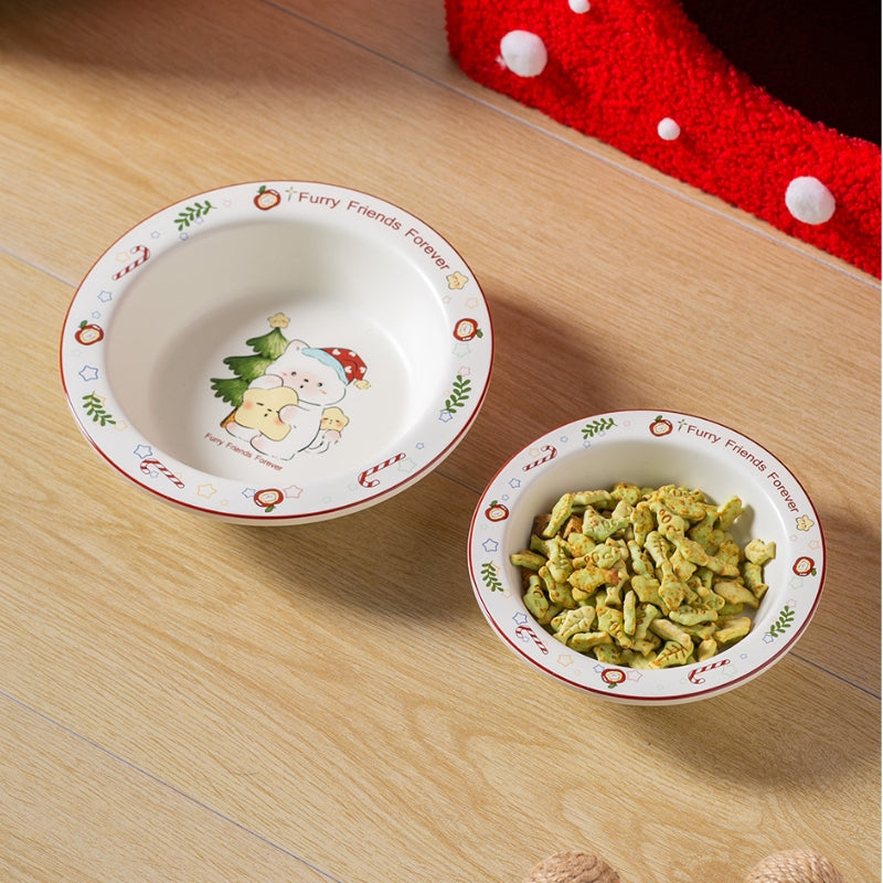 Christmas Ceramic Pet Bowl – Elevated Anti-Spill Feeder for Cats & Small Dogs (Holiday Edition)