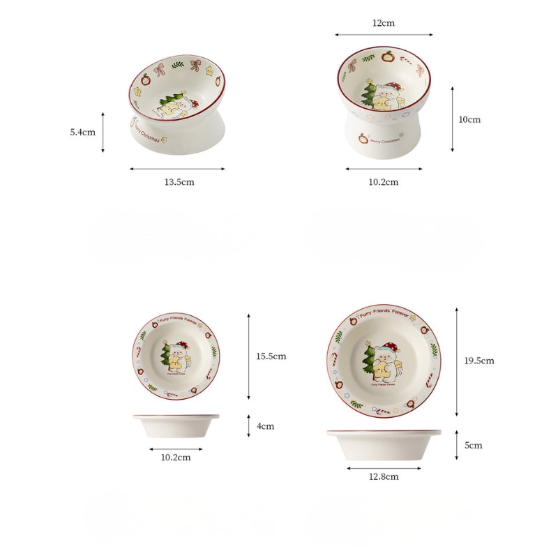 Christmas Ceramic Pet Bowl – Elevated Anti-Spill Feeder for Cats & Small Dogs (Holiday Edition)