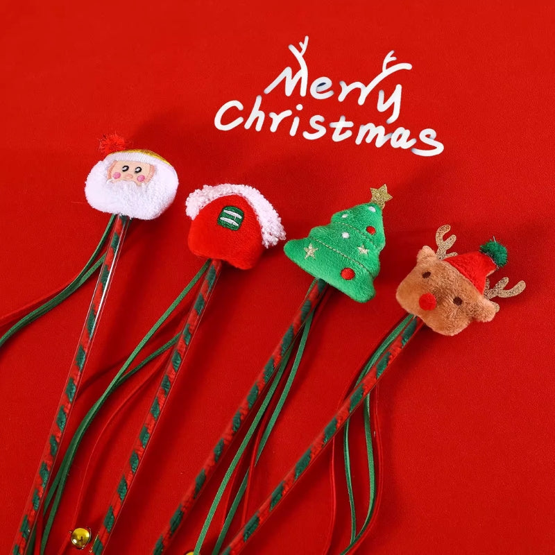 Christmas Cat Teaser Wand – Interactive Plush Toy with Jingle Sound & Festive Reindeer Design