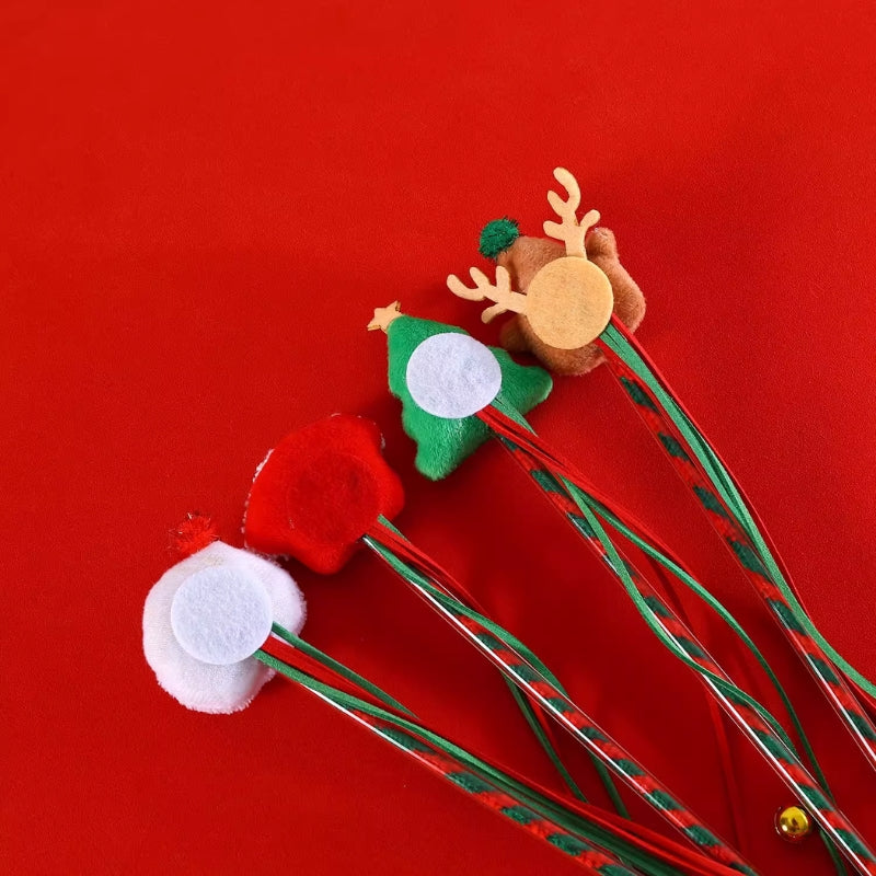 Christmas Cat Teaser Wand – Interactive Plush Toy with Jingle Sound & Festive Reindeer Design