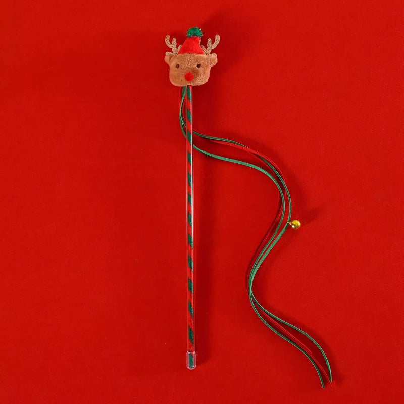 Christmas Cat Teaser Wand – Interactive Plush Toy with Jingle Sound & Festive Reindeer Design