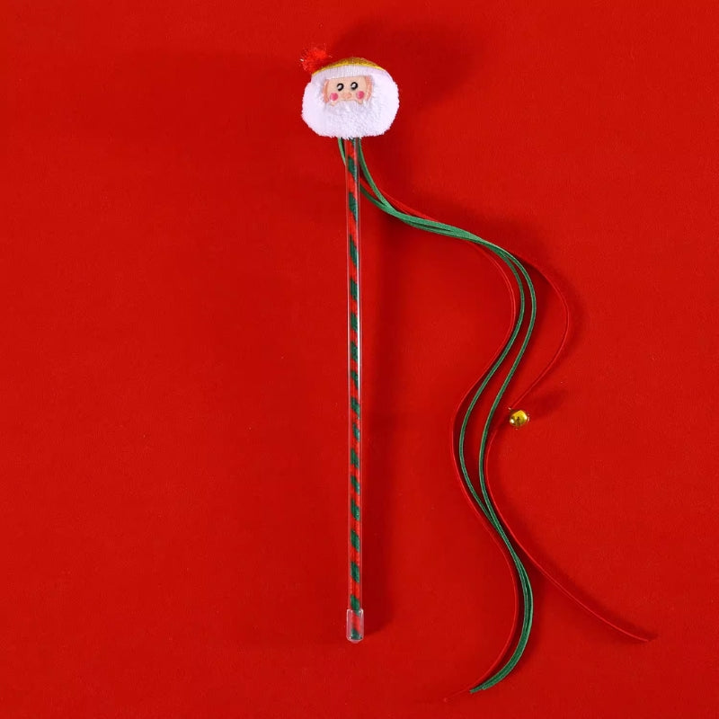 Christmas Cat Teaser Wand – Interactive Plush Toy with Jingle Sound & Festive Reindeer Design