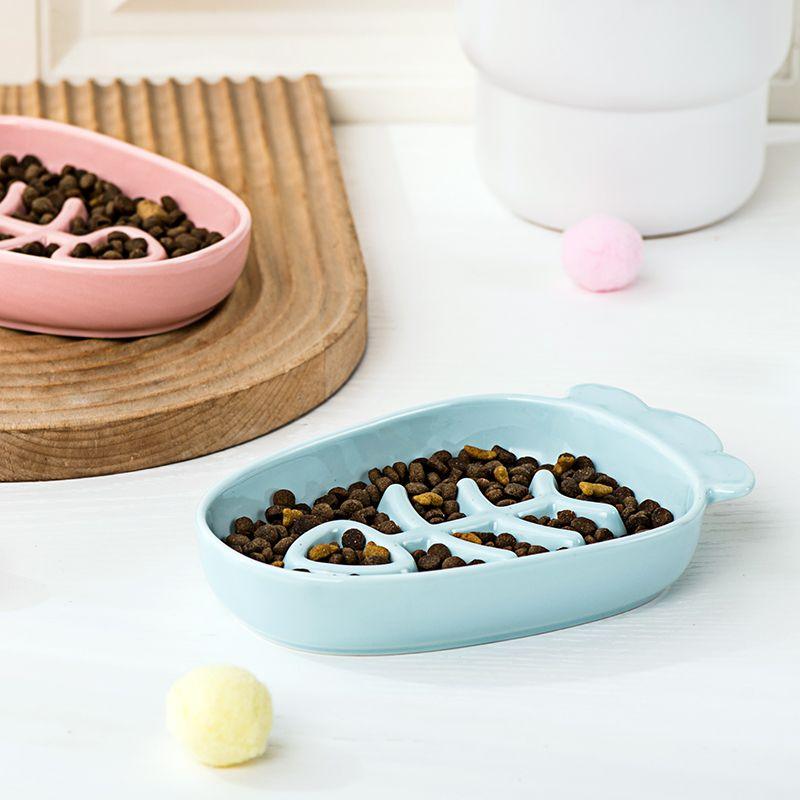 Slow Food Pet Bowl Ceramic Anti-choking Dog Meal Bowl Cat Puppy Drink Bowl Anti-knock Pet Food Plate Shallow Mouth - NoKa&AuroraStone