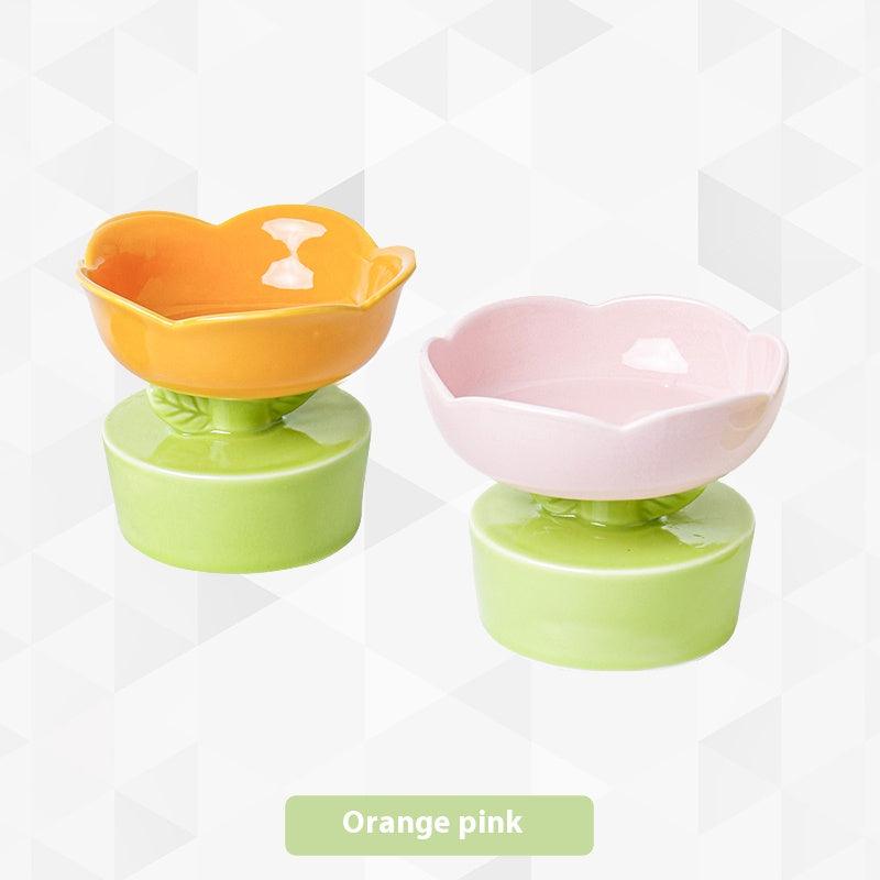Flower Cat Bowl Ceramic High Foot Cat Food Basin Cat Drinking Bowl Dog Water Bowl Anti-knock - NoKa&AuroraStone