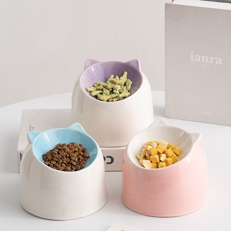 Ceramic Cat Ear Elevated Bowl – pet Bowl 4 Colors | Anti-Vomiting & Non-Slip Design