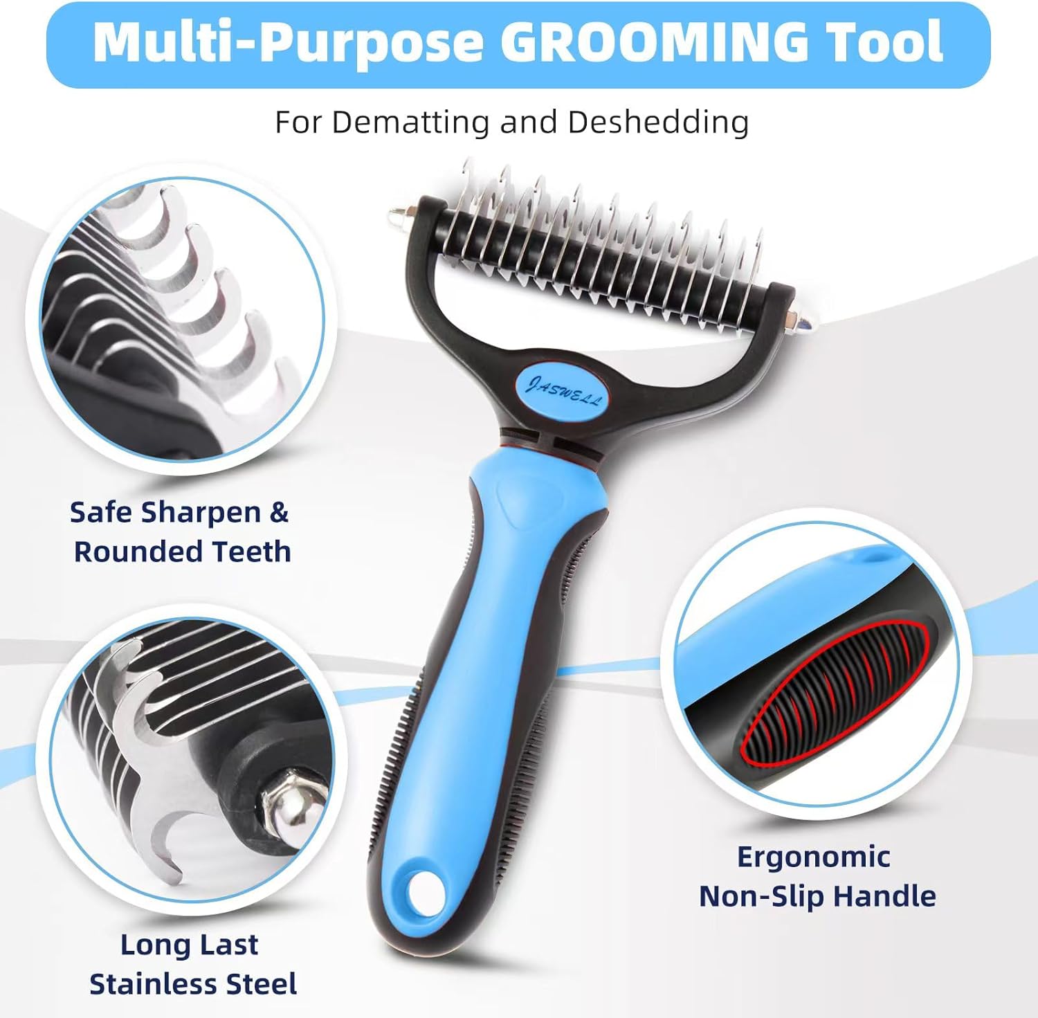 2-in-1 Pet Grooming Rake – Blue Dematting & Undercoat Comb for Cats & Dogs