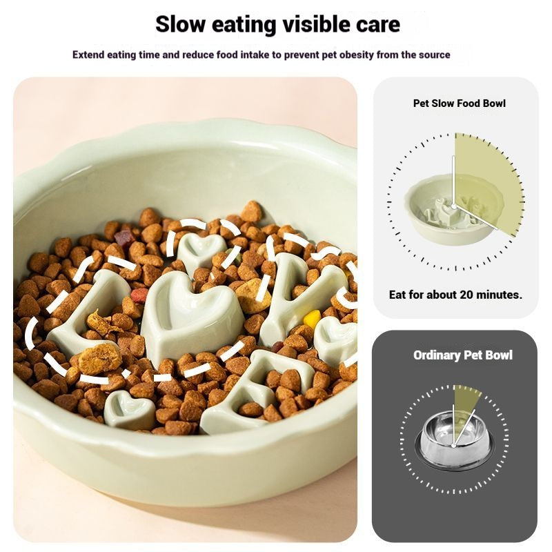 Love Series Ceramic Dog Slow Food Bowl Cat Small Dog Anti-choking Anti-slip Cervical Cute Pet Bowl Slow Food Basin - NoKa&AuroraStone