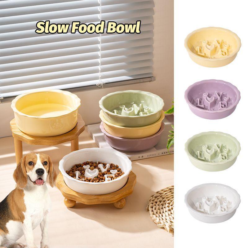 Love Series Ceramic Dog Slow Food Bowl Cat Small Dog Anti-choking Anti-slip Cervical Cute Pet Bowl Slow Food Basin - NoKa&AuroraStone