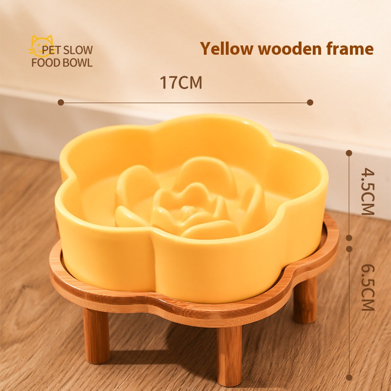 Ceramic Slow Food Bowl anti-choke cat food bowl prevent black chin small dog cat neck protection with wooden frame slow food bowl