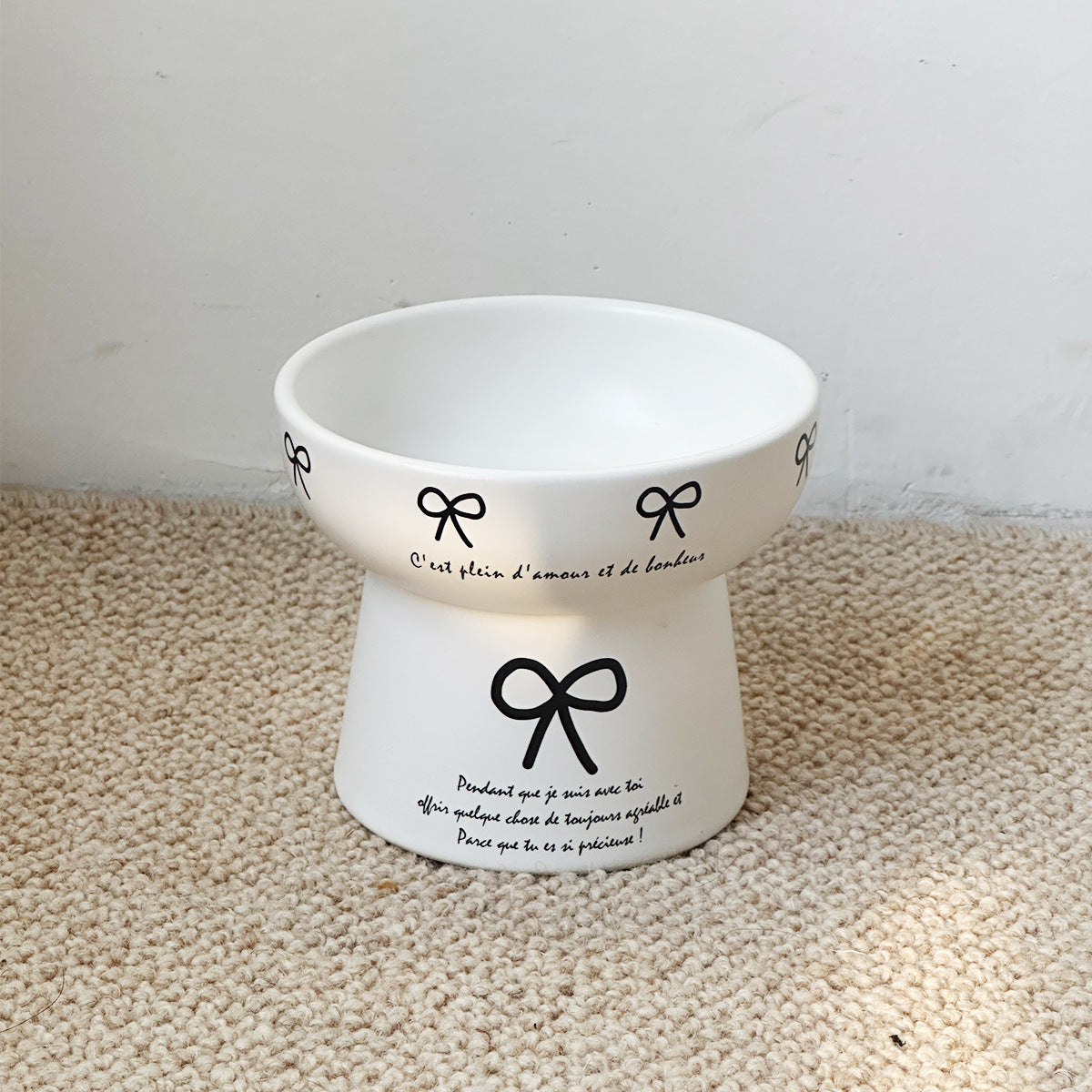 Cute Bow-Decorated Elevated Ceramic Bowl for Pets – Dog and Cat Food Dish