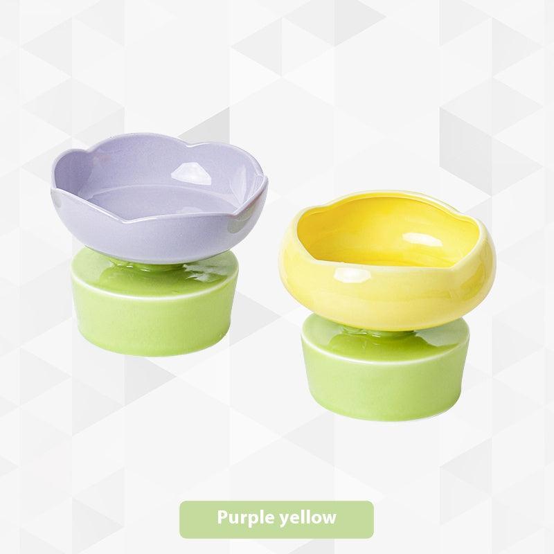 Flower Cat Bowl Ceramic High Foot Cat Food Basin Cat Drinking Bowl Dog Water Bowl Anti-knock - NoKa&AuroraStone