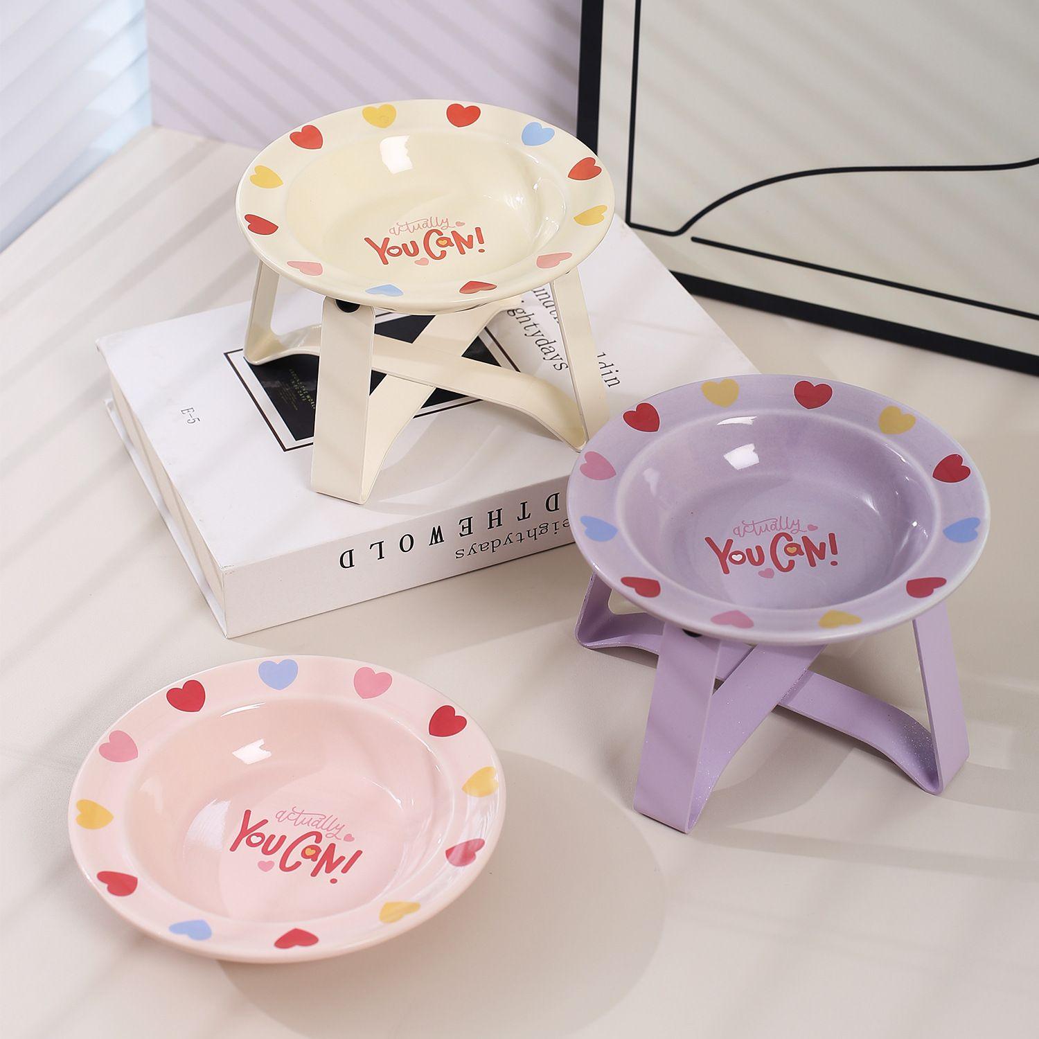 Cream Wind Belt Iron Frame Love Ceramic Pet Bowl Pot Cat Bowl Dog Bowl - NoKa&AuroraStone