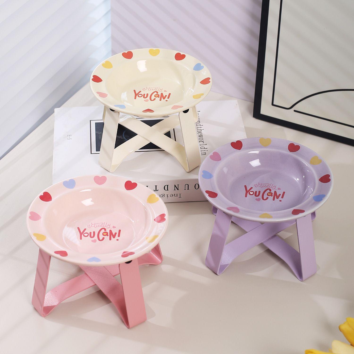 Cream Wind Belt Iron Frame Love Ceramic Pet Bowl Pot Cat Bowl Dog Bowl - NoKa&AuroraStone