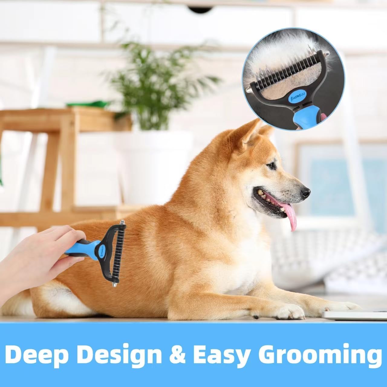 2-in-1 Pet Grooming Rake – Blue Dematting & Undercoat Comb for Cats & Dogs