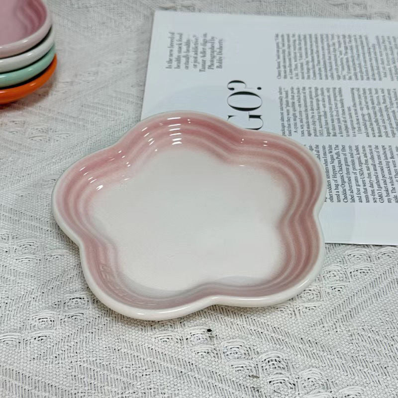 19 color rainbow plum blossom ceramic plate, French flower plate, dining plate, pet gradient