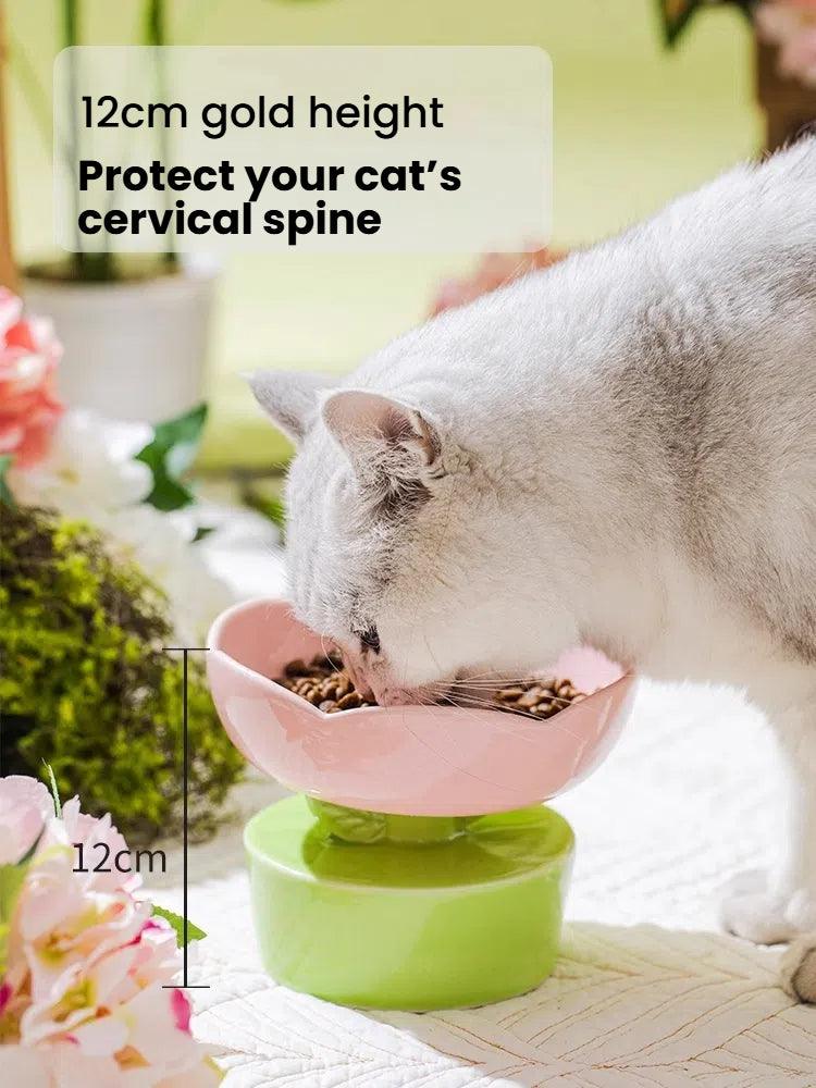 Flower Cat Bowl Ceramic High Foot Cat Food Basin Cat Drinking Bowl Dog Water Bowl Anti-knock - NoKa&AuroraStone