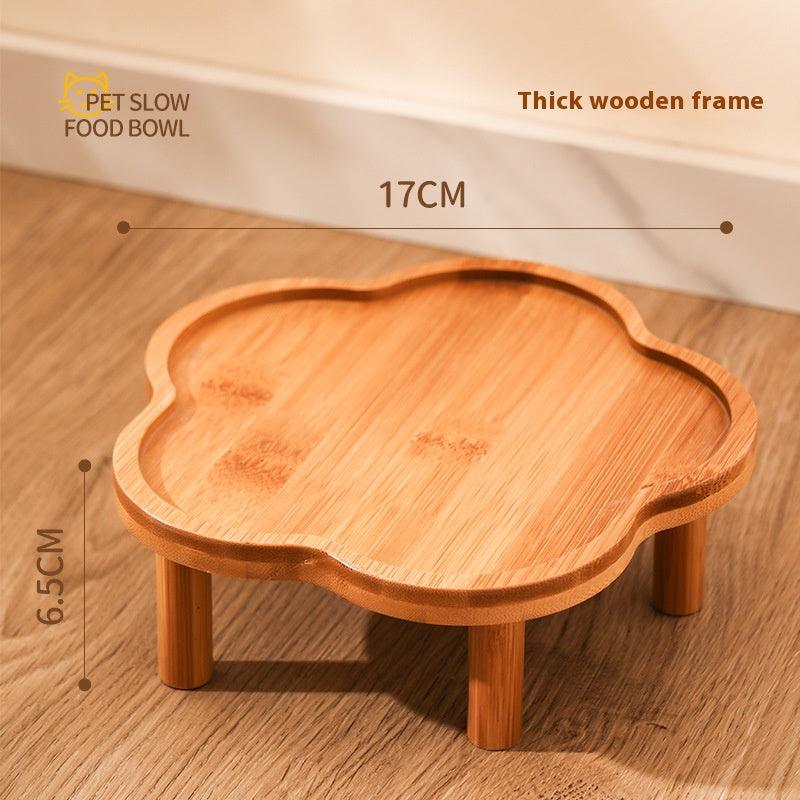 Ceramic Slow Food Bowl anti-choke cat food bowl prevent black chin small dog cat neck protection with wooden frame slow food bowl - NoKa&AuroraStone