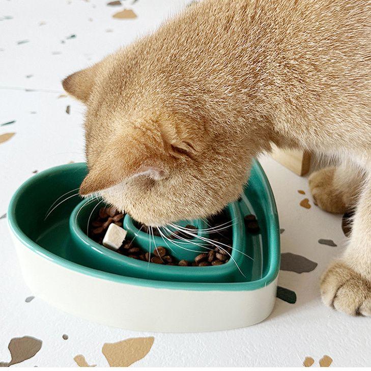 Ceramic heart-shaped slow food bowl, ceramic cat rice bowl, cute dog slow food, anti choking pet bowl - NoKa&AuroraStone