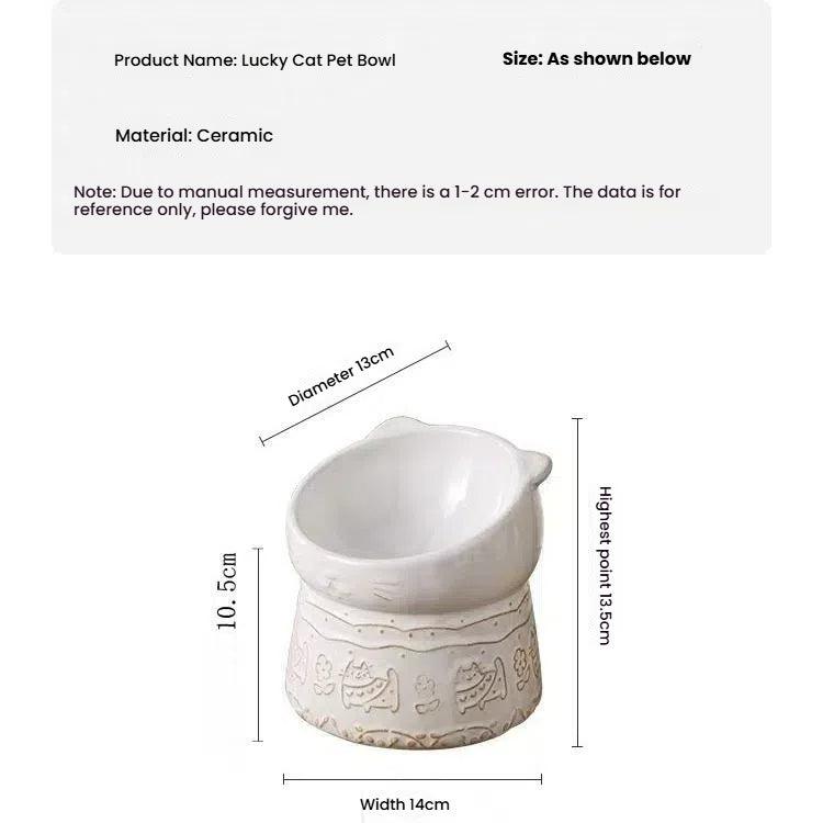 Cat Bowl Ceramic High Foot Oblique Mouth Protection Cervical Vertebrae Shallow Mouth Cat Food Basin Anti-overturning Large Diameter Dog Household Food Bowl - NoKa&AuroraStone