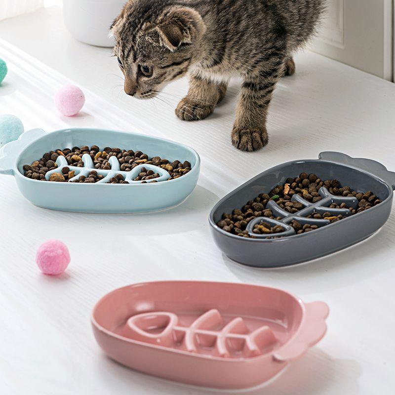 Slow Food Pet Bowl Ceramic Anti-choking Dog Meal Bowl Cat Puppy Drink Bowl Anti-knock Pet Food Plate Shallow Mouth - NoKa&AuroraStone