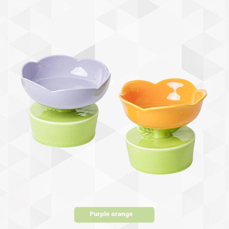 Flower Cat Bowl Ceramic High Foot Cat Food Basin Cat Drinking Bowl Dog Water Bowl Anti-knock - NoKa&AuroraStone