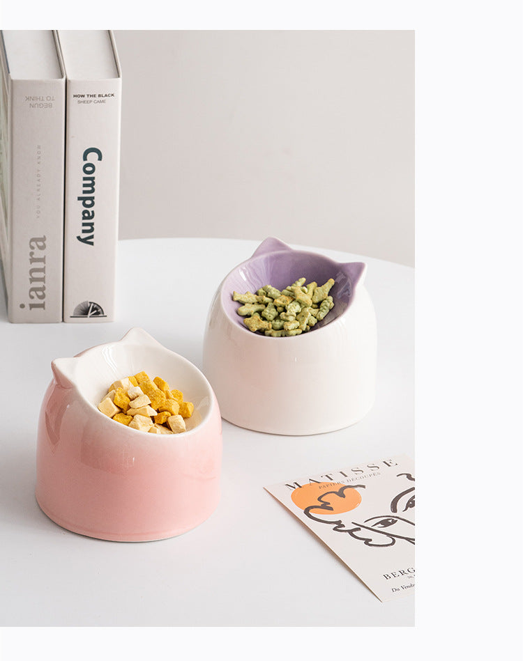 Ceramic Cat Ear Elevated Bowl – pet Bowl 4 Colors | Anti-Vomiting & Non-Slip Design