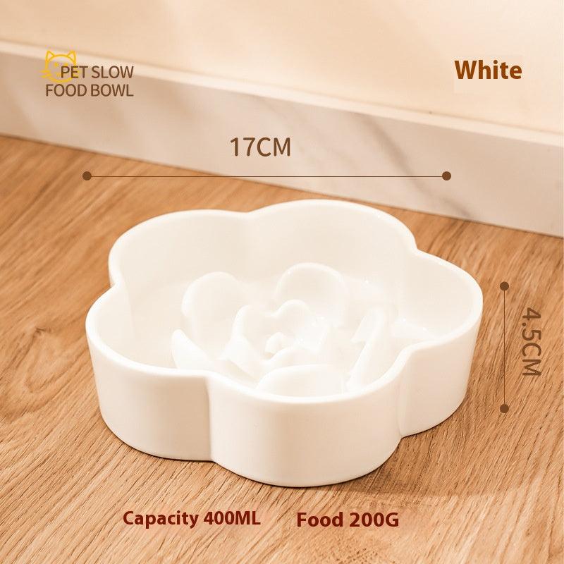 Ceramic Slow Food Bowl anti-choke cat food bowl prevent black chin small dog cat neck protection with wooden frame slow food bowl - NoKa&AuroraStone