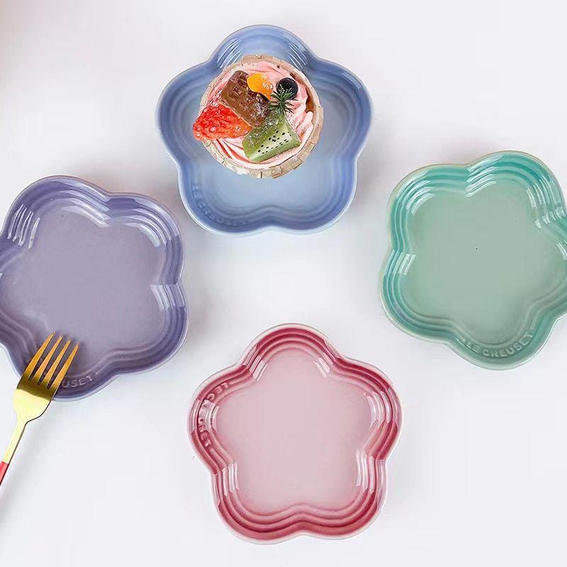 19 color rainbow plum blossom ceramic plate, French flower plate, dining plate, pet gradient - NoKa&AuroraStone