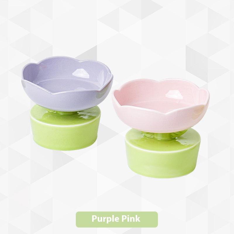Flower Cat Bowl Ceramic High Foot Cat Food Basin Cat Drinking Bowl Dog Water Bowl Anti-knock - NoKa&AuroraStone