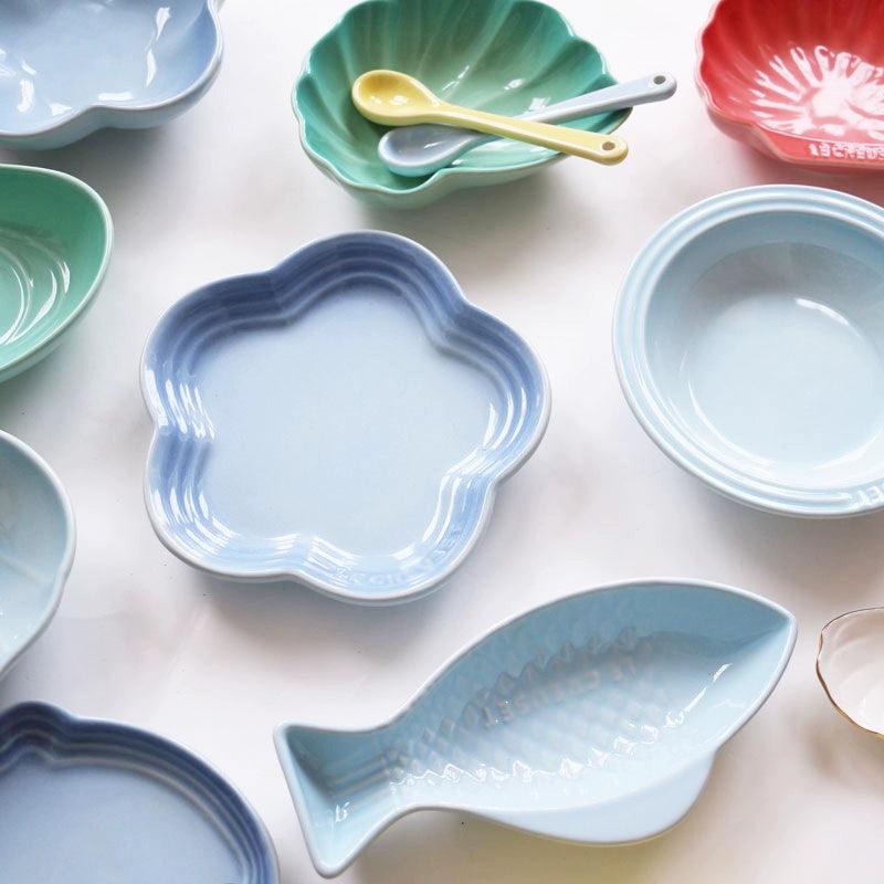 19 color rainbow plum blossom ceramic plate, French flower plate, dining plate, pet gradient - NoKa&AuroraStone