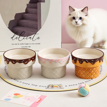 Elevated Ceramic Cat Bowl – Tilted Design for Neck Protection & Easy Eating