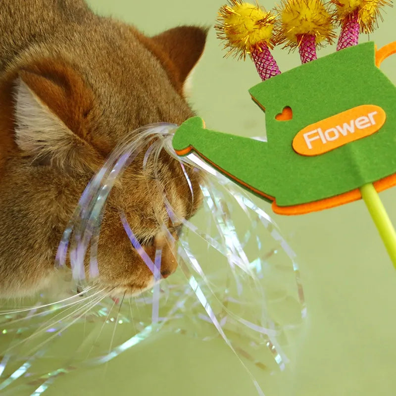 Wool-Felt Cat Teaser Wand – Interactive Play Toy for Cats, Durable Rod, No-Feather Design
