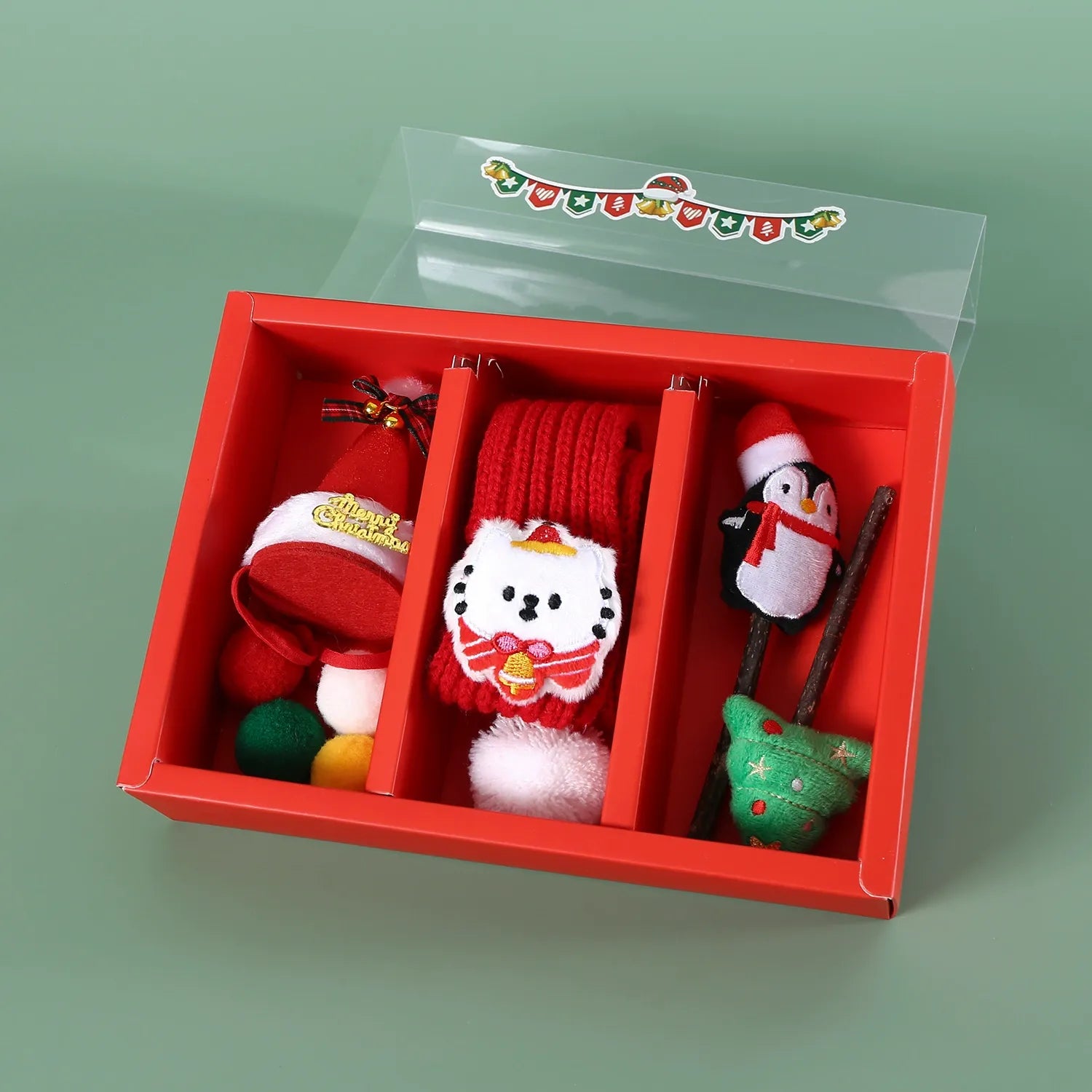 5pcs Christmas Pet Scarf & Hat Gift Set – Holiday Plush Outfit for Cats & Small Dogs