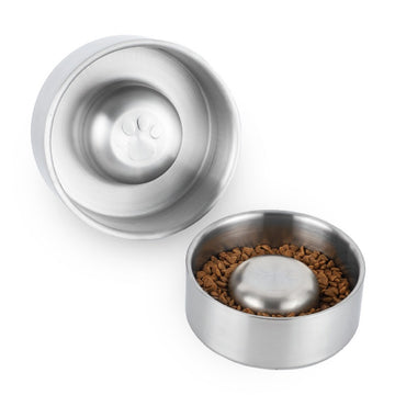 Brushed Stainless Steel Slow Feeder Bowl｜ medium&large dog