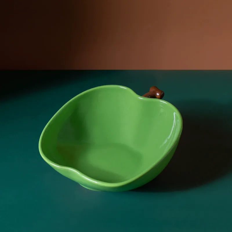 Apple-Shaped Ceramic Pet Bowl – Cute Wide-Mouth Feeder for Cats & Small Dogs
