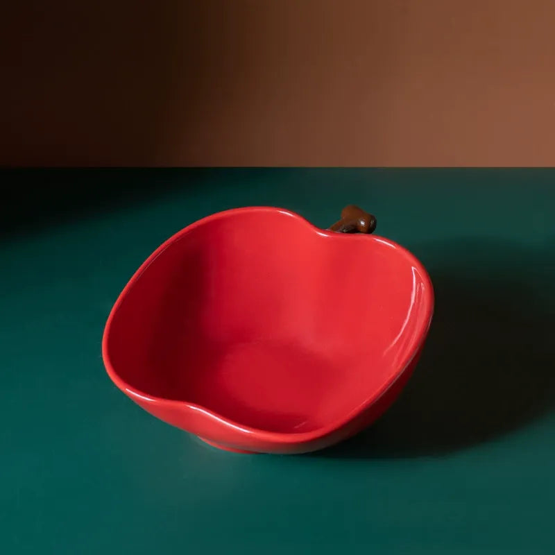 Apple-Shaped Ceramic Pet Bowl – Cute Wide-Mouth Feeder for Cats & Small Dogs