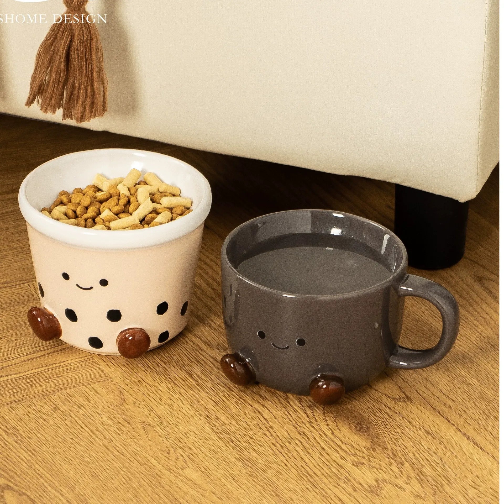 Elevated Ceramic Pet Bowl – Anti-Vomit Tilted Design for Small Dogs & Cats