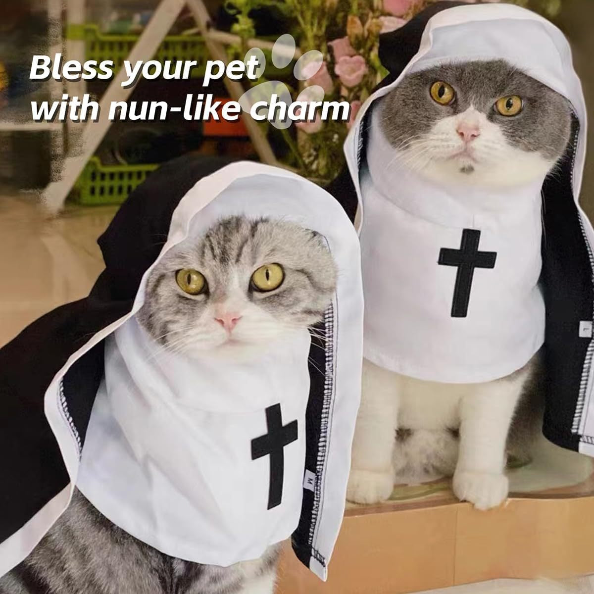Halloween Nun Costume for Pets – Cross Cape Cosplay Outfit for Small PET