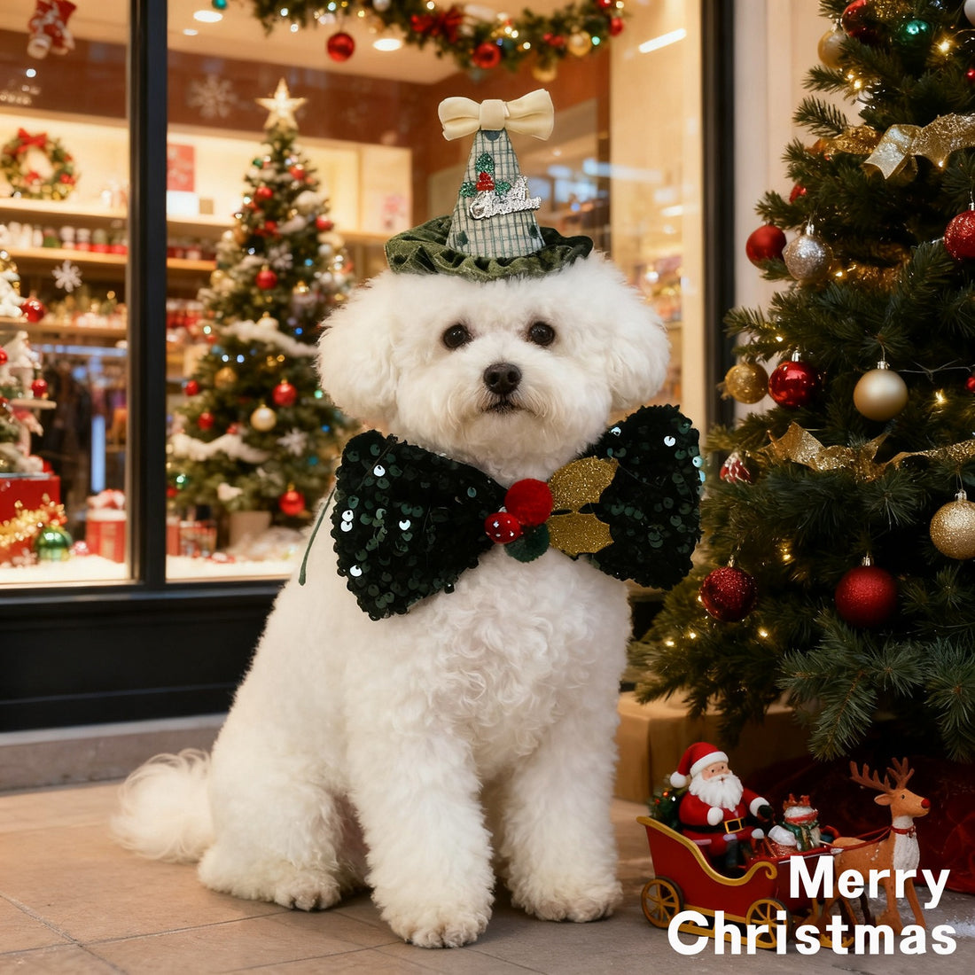 Christmas Velvet Bow Pet Hat – Shiny Holiday Cap for Cats & Dogs (Fits up to 40lbs)