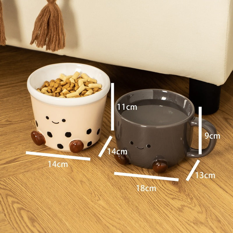 Elevated Ceramic Pet Bowl – Anti-Vomit Tilted Design for Small Dogs & Cats